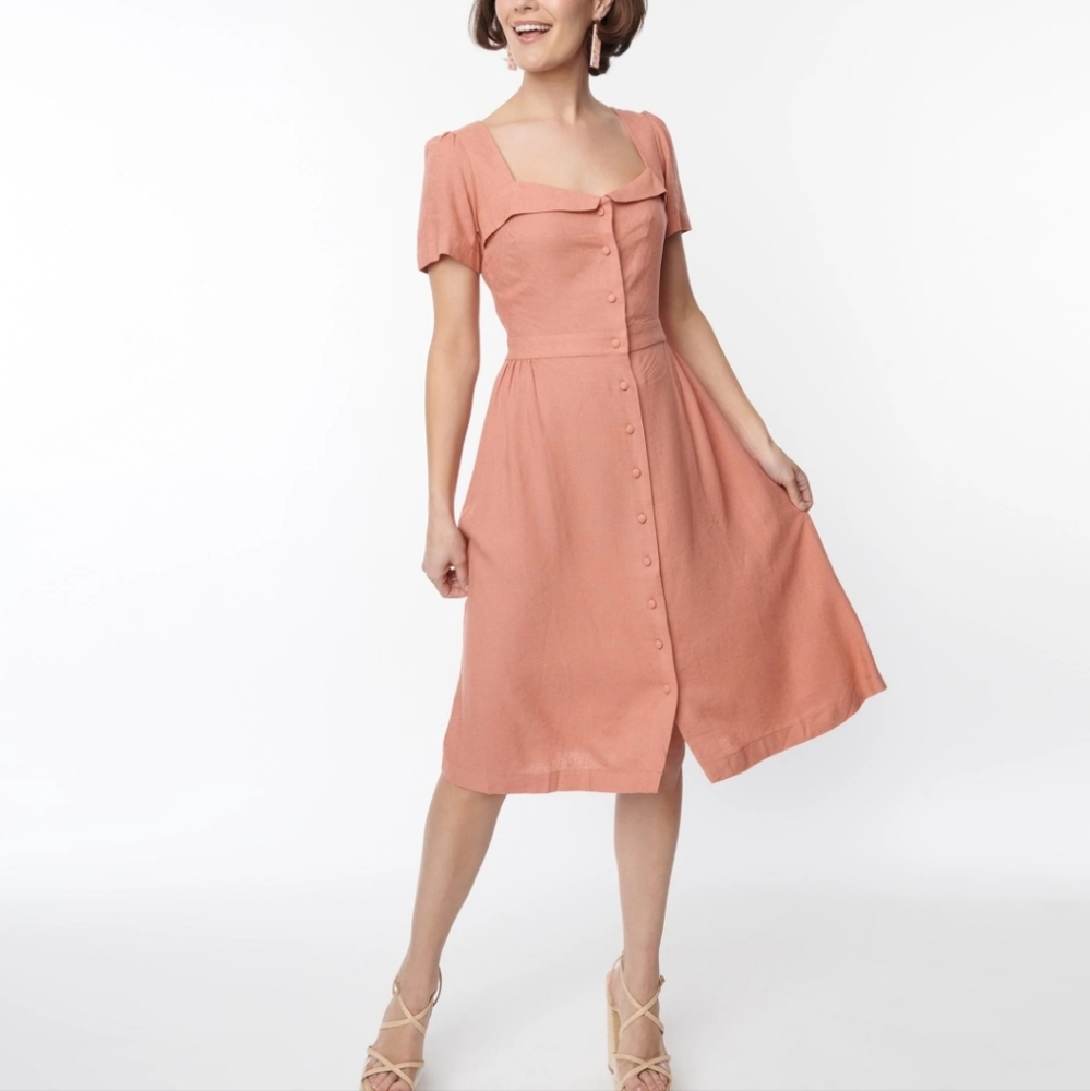 Light Coral Button Down Fit & Flare Dress